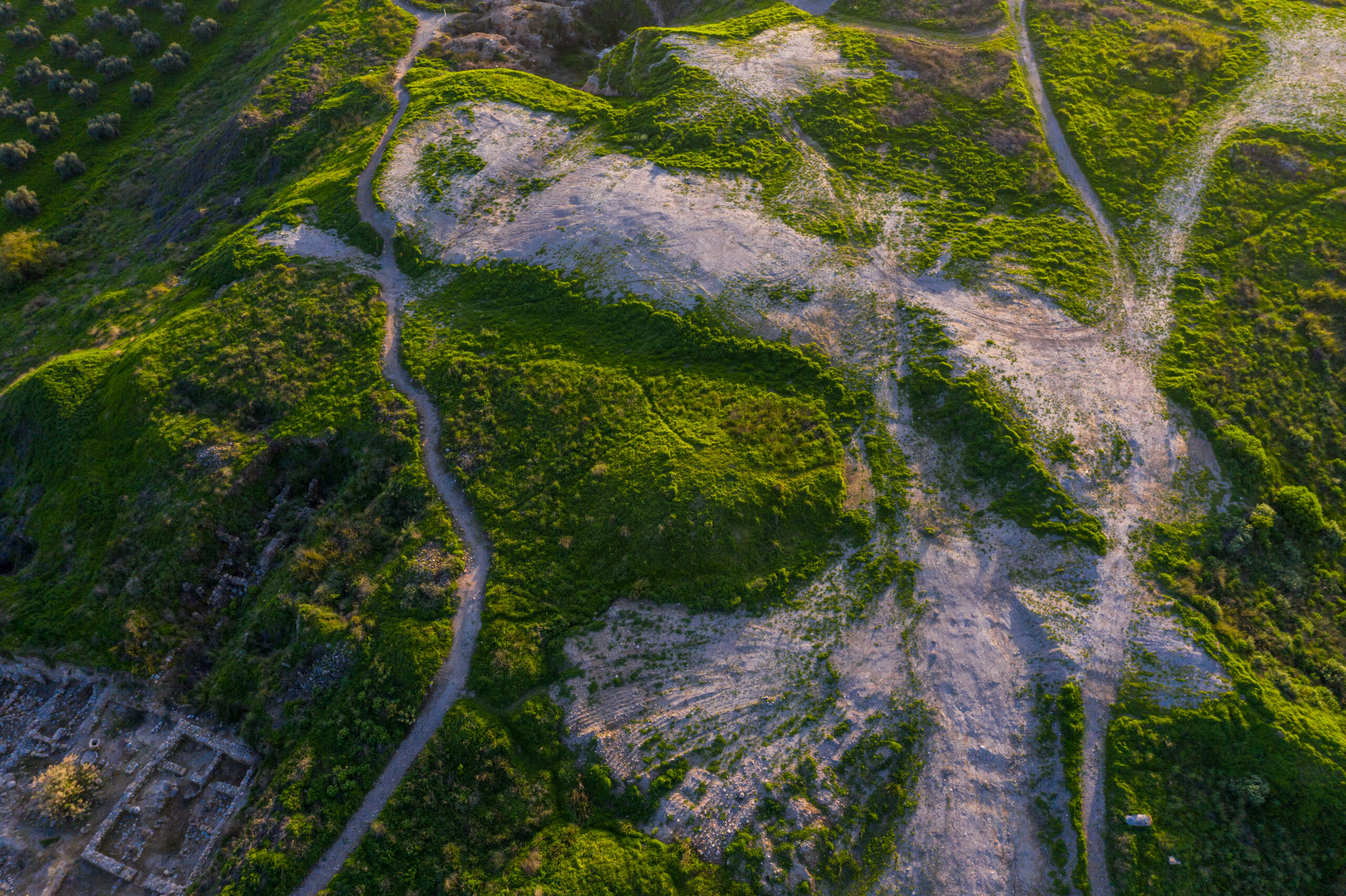 Aerial,Panoramic,Spring,View,Of,The,Tel,Gezer,Archaeological,Site,