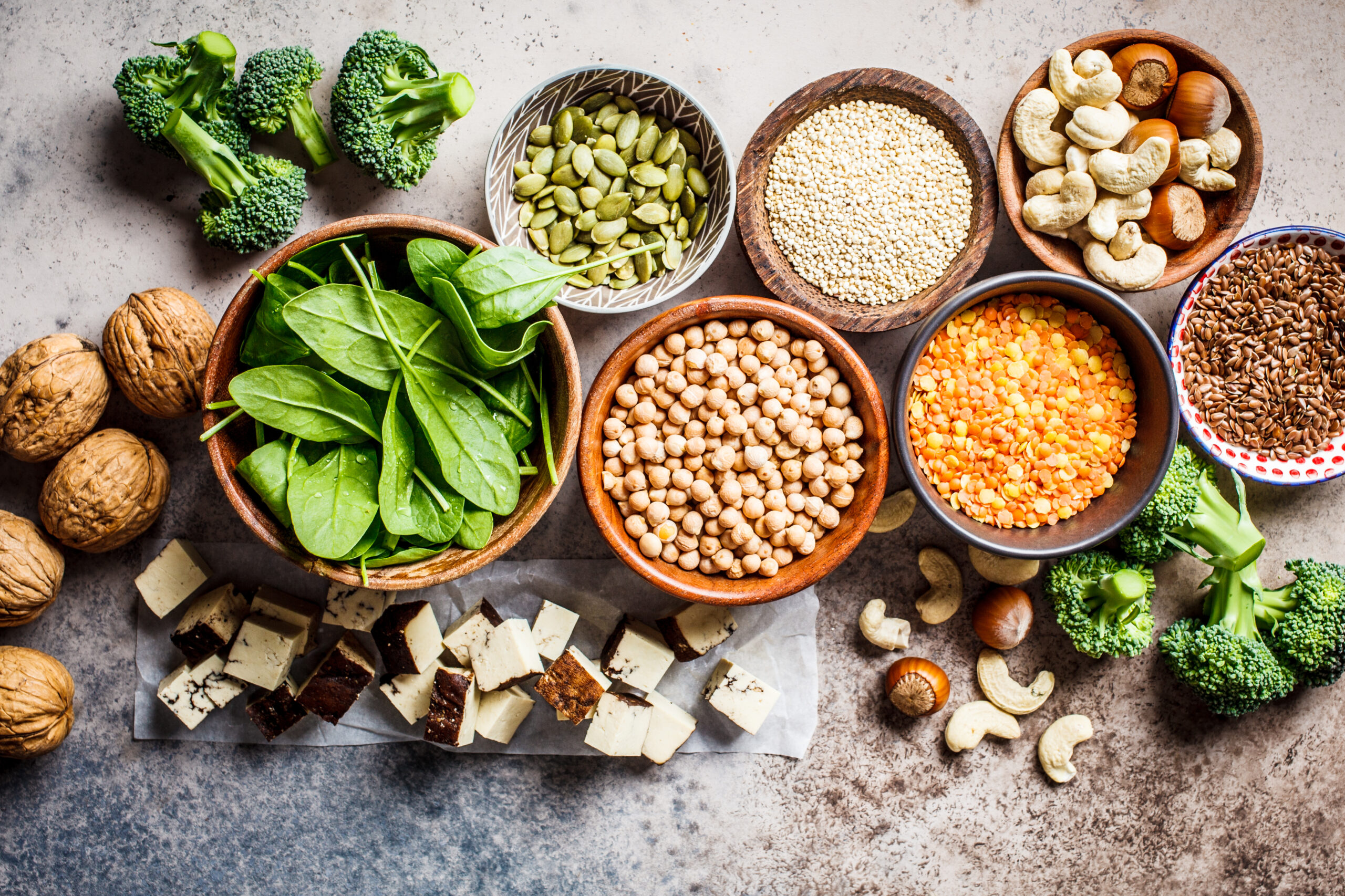Vegan,Sources,Of,Protein,Background,,Top,View.,Tofu,,Chickpeas,,Lentils,